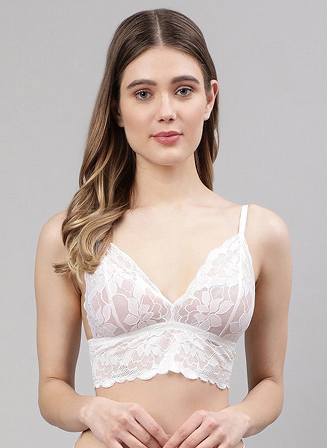 CUKOO White Floral Non-Wired Non Padded Bralette Bra - Image 1
